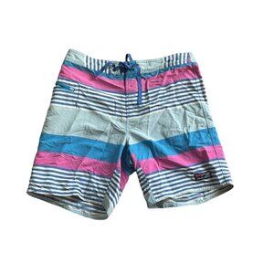 Patagonia Mens Boardshorts Swimwear Zip Pocket Striped Pink/Blue Sz 34